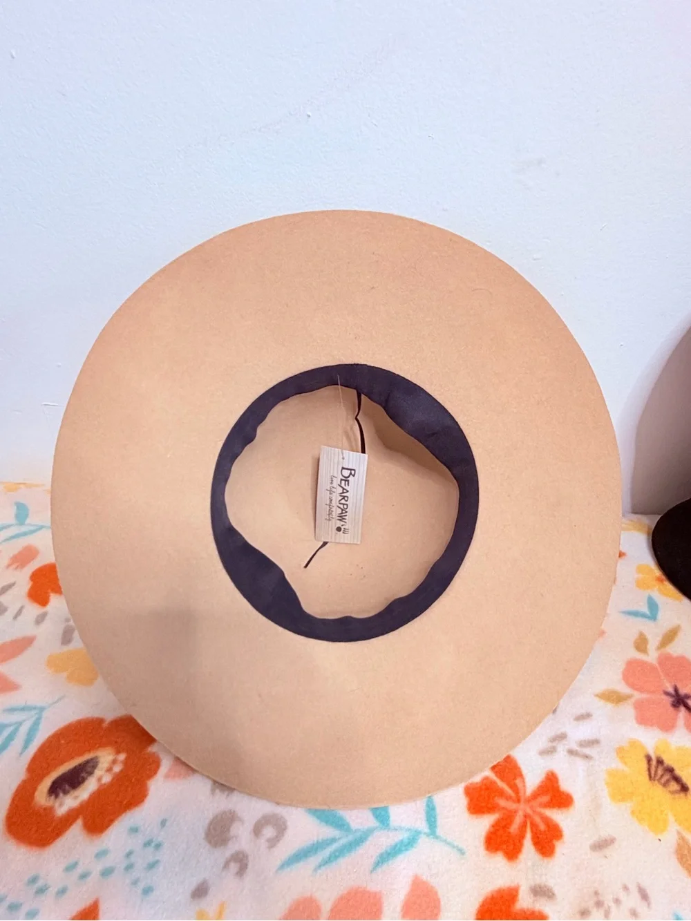 BearPaw Beige Wide Brim Felt Sun Hat with Patterned Band